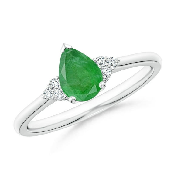 ANGARA Natural Pear Emerald Solitaire Ring with Trio Diamond Accents in 14K White Gold for Women (Size-7x5mm) | May Birthstone, Birthday, Anniversary, Jewelry Gift for Women | Natural Emerald Ring