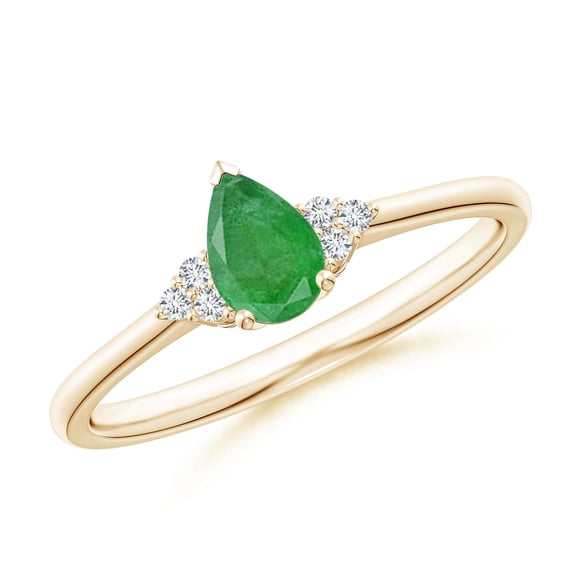 ANGARA Natural Pear Emerald Solitaire Ring with Trio Diamond Accents in 14K Yellow Gold for Women (Size-6x4mm) | May Birthstone, Birthday, Anniversary, Jewelry Gift for Women | Natural Emerald Ring