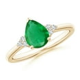 thumbnail image 1 of ANGARA Natural Pear Emerald Solitaire Ring with Trio Diamond Accents in 14K Yellow Gold for Women (Size-8x6mm) | May Birthstone, Birthday, Anniversary, Jewelry Gift for Women | Natural Emerald Ring, 1 of 11