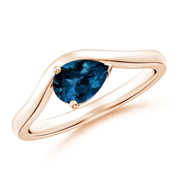 ANGARA Natural Pear London Blue Topaz Wave Shank Solitaire Ring in 14K Rose Gold for Women (Size-7x5mm) | November Birthstone, Anniversary, Jewelry Gift for Women | Natural London Blue Topaz Ring
