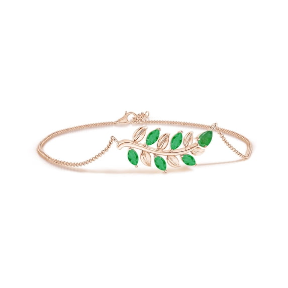 ANGARA Natural Pear and Marquise Emerald Olive Branch Bracelet in 14K Rose Gold for Women (Size-5x3mm) | May Birthstone, Birthday, Anniversary, Jewelry Gift for Women | Natural Emerald Bracelet