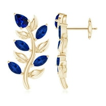 ANGARA Natural Pear and Marquise Sapphire Olive Branch Earrings in 14K Yellow Gold for Women (Size-5x3mm) | September Birthstone, Anniversary, Jewelry Gift for Women | Natural Blue Sapphire Earrings