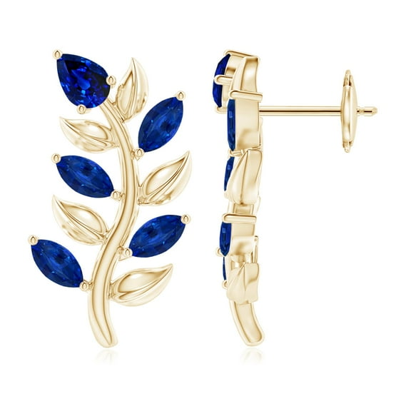 ANGARA Natural Pear and Marquise Sapphire Olive Branch Earrings in 14K Yellow Gold for Women (Size-5x3mm) | September Birthstone, Anniversary, Jewelry Gift for Women | Natural Blue Sapphire Earrings