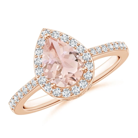 ANGARA Natural Pear Morganite Ring with Diamond Halo in 14K Rose Gold for Women | Birthday, Anniversary, Jewelry Gift for Women | Natural Morganite Ring