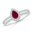 thumbnail image 1 of ANGARA Natural Pear Ruby and Diamond Halo Split Shank Ring in 14K White Gold for Women (Size-6x4mm) | July Birthstone Jewelry for Her | Natural Ruby Rings, 1 of 9
