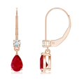 thumbnail image 1 of ANGARA Natural Pear Ruby Leverback Drop Earrings with Diamond in 14K Rose Gold for Women (Size-6x4mm) | July Birthstone, Birthday, Anniversary, Jewelry Gift for Women | Natural Ruby Earrings, 1 of 7