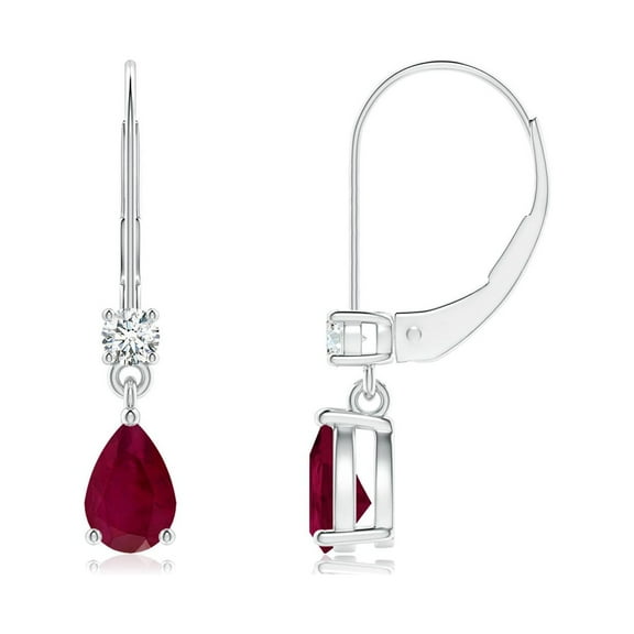ANGARA Natural Pear Ruby Leverback Drop Earrings with Diamond in 14K White Gold for Women (Size-6x4mm) | July Birthstone, Birthday, Anniversary, Jewelry Gift for Women | Natural Ruby Earrings