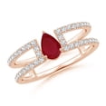 thumbnail image 1 of ANGARA Natural Pear Ruby Parallel Split Shank Ring with Accents in 14K Rose Gold for Women (Size-6x4mm) | July Birthstone, Birthday, Anniversary, Jewelry Gift for Women | Natural Ruby Ring, 1 of 9