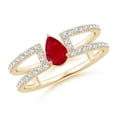 thumbnail image 1 of ANGARA Natural Pear Ruby Parallel Split Shank Ring with Accents in 14K Yellow Gold for Women (Size-6x4mm) | July Birthstone Jewelry for Her, 1 of 9