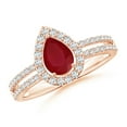 thumbnail image 1 of ANGARA Natural Pear Ruby and Diamond Halo Split Shank Ring in 14K Rose Gold for Women (Size-7x5mm) | July Birthstone Jewelry for Her, 1 of 9