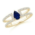 thumbnail image 1 of ANGARA Natural Pear Sapphire Parallel Split Shank Ring with Accents in 14K Yellow Gold for Women (Size-6x4mm) | September Birthstone, Anniversary, Jewelry Gift for Women | Natural Blue Sapphire Ring, 1 of 8