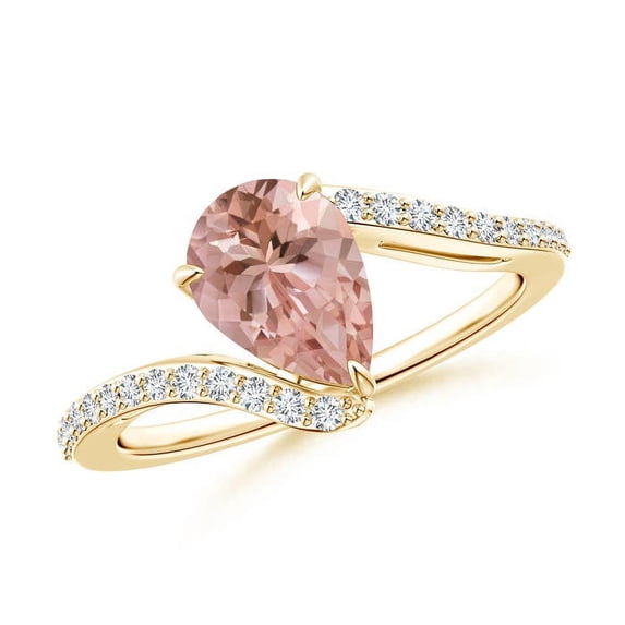 ANGARA Natural Pear-Shaped 1.15 ct Morganite Bypass Ring with Diamond Accents in 14K Yellow Gold for Women | Birthday, Anniversary, Jewelry Gift for Women | Natural Morganite Ring