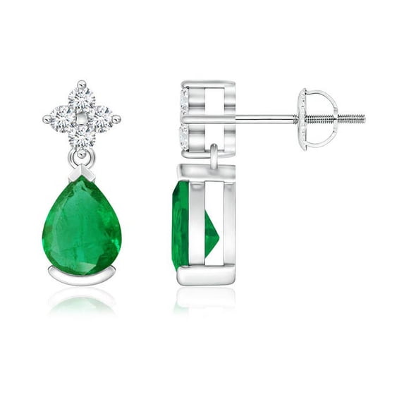 ANGARA Natural Pear-Shaped 1.2 ct Emerald Drop Earrings with Diamonds in 14K White Gold for Women (Size-7x5mm) | May Birthstone, Anniversary, Jewelry Gift for Women | Natural Emerald Earrings