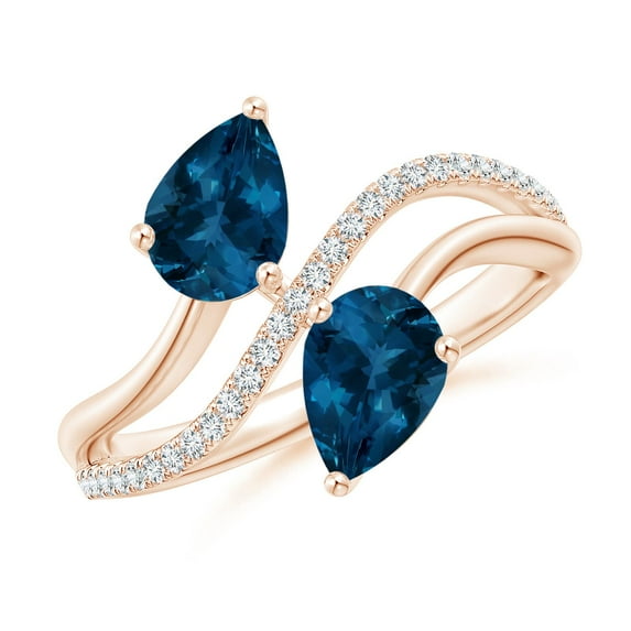 ANGARA Natural 1.6 ct London Blue Topaz Two-Stone Bypass Ring in 14K Rose Gold for Women (Size-7x5mm) | November Birthstone, Anniversary, Jewelry Gift for Women | Natural London Blue Topaz Ring