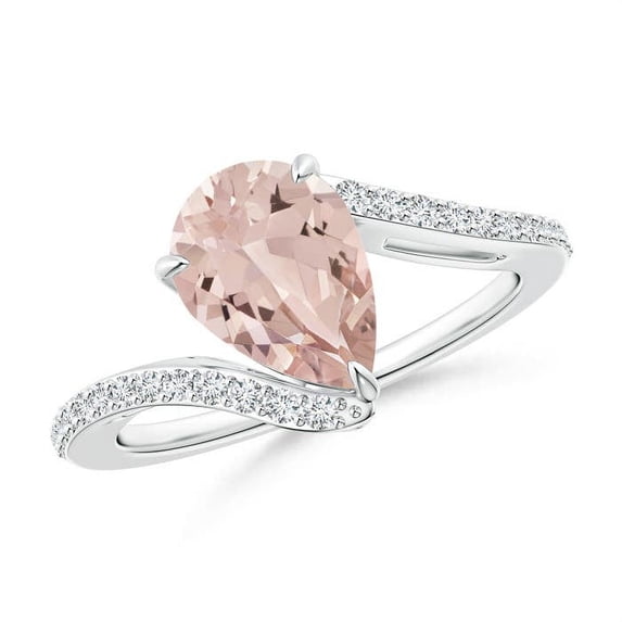 ANGARA Natural Pear-Shaped 1.6 ct Morganite Bypass Ring with Diamond Accents in 14K White Gold for Women | Birthday, Anniversary, Jewelry Gift for Women | Natural Morganite Ring