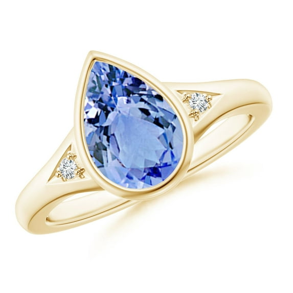 ANGARA Natural Pear-Shaped 1.95 ct Tanzanite Ring with Diamonds in 14K Yellow Gold for Women (Size-10x7mm) | December Birthstone, Anniversary, Jewelry Gift for Women | Natural Tanzanite Ring