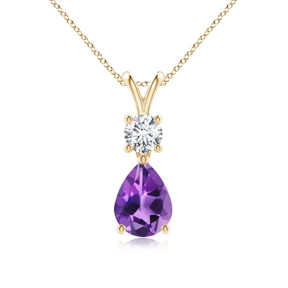 ANGARA Natural Pear-Shaped 1 ct Amethyst V-Bale Pendant in 14K Yellow Gold for Women (Size-8x6mm) | February Birthstone, Birthday, Anniversary, Jewelry Gift for Women | Natural Amethyst Necklace