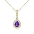 thumbnail image 1 of ANGARA Natural Pear-Shaped 1 ct Amethyst and pave Diamond Halo Pendant in 14K Yellow Gold for Women (Size-8x6mm) | February Birthstone, Anniversary, Jewelry Gift for Women | Natural Amethyst Necklace, 1 of 9