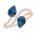 thumbnail image 1 of ANGARA Natural Pear-Shaped 2.5 ct London Blue Topaz Two-Stone Bypass Ring in 14K Rose Gold for Women (Size-8x6mm) | November Birthstone Jewelry for Women | London Blue Topaz Ring (Ring Size - 5.5), 1 of 10