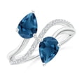 thumbnail image 1 of ANGARA Natural Pear-Shaped 2.5 ct London Blue Topaz Two-Stone Bypass Ring in 14K White Gold for Women (Size-8x6mm) | November Birthstone Jewelry for Women | London Blue Topaz Ring (Ring Size - 9.5), 1 of 10