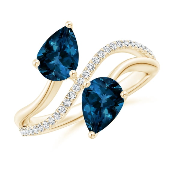ANGARA Natural 2.5 ct London Blue Topaz Two-Stone Bypass Ring in 14K Yellow Gold for Women (Size-8x6mm) | November Birthstone, Anniversary, Jewelry Gift for Women | Natural London Blue Topaz Ring