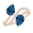 thumbnail image 1 of ANGARA Natural Pear-Shaped 3.8 ct London Blue Topaz Two-Stone Bypass Ring in 14K Rose Gold for Women (Size-9x7mm) | November Birthstone Jewelry for Women | London Blue Topaz Ring (Ring Size - 9.5), 1 of 10