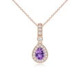 thumbnail image 1 of ANGARA Natural Pear-Shaped Amethyst and pave Diamond Halo Pendant in 14K Rose Gold for Women (Size-7x5mm) | February Birthstone, Anniversary, Jewelry Gift for Women | Natural Amethyst Necklace, 1 of 9