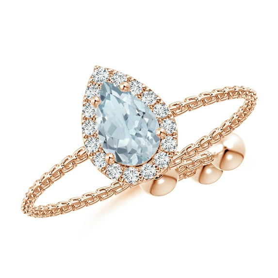 ANGARA Natural Pear-Shaped Aquamarine Halo Bolo Ring in 14K Rose Gold for Women (Size-6x4mm) | March Birthstone, Birthday, Anniversary, Jewelry Gift for Women | Natural Aquamarine Ring