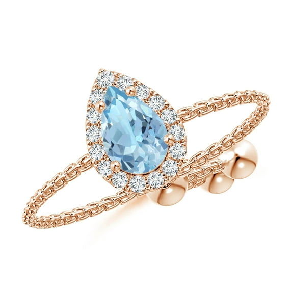 ANGARA Natural Pear-Shaped Aquamarine Halo Bolo Ring in 14K Rose Gold for Women (Size-6x4mm) | March Birthstone, Birthday, Anniversary, Jewelry Gift for Women | Natural Aquamarine Ring