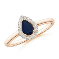 ANGARA Natural Pear-Shaped Blue Sapphire Halo Engagement Ring in 14K Rose Gold for Women (Size-6x4mm) | September Birthstone, Anniversary, Jewelry Gift for Women | Natural Blue Sapphire Ring