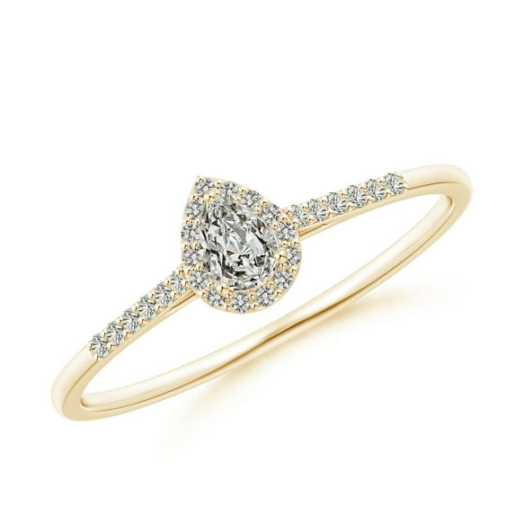 ANGARA Natural Pear-Shaped Diamond Halo Engagement Ring in 14K Yellow Gold for Women (Size-4x3mm| Color-K| Clarity-I3) | April Birthstone, Anniversary, Jewelry Gift for Women | Natural Diamond Ring