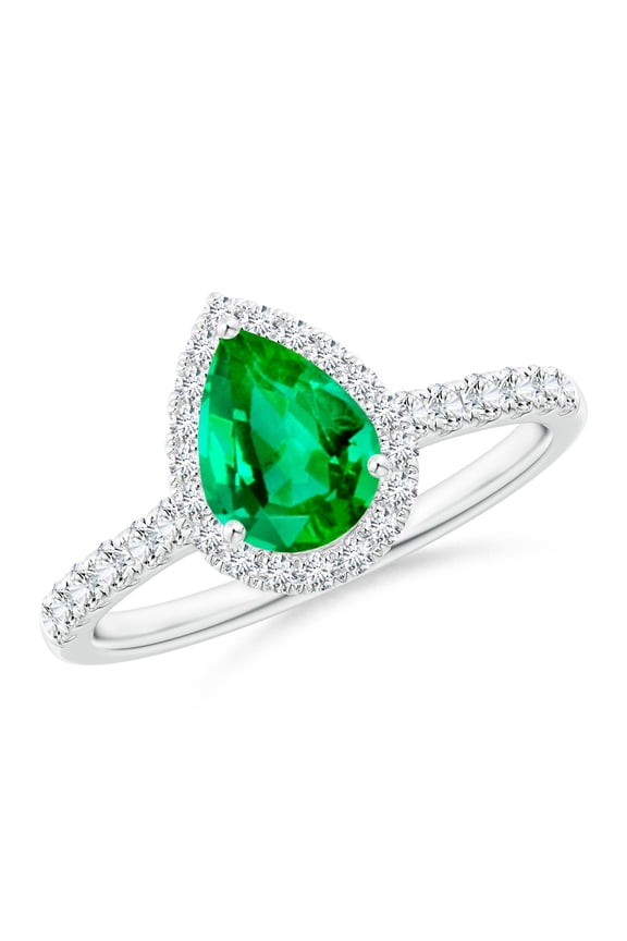 Natural Pear-Shaped Emerald Halo Engagement Ring in 14K White Gold for Women (Size-8x6mm) | May Birthstone, Birthday, Anniversary, Jewelry Gift for Women | Natural Emerald Ring