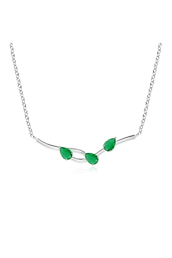 Natural Pear-Shaped Emerald Tree Branch Pendant in 14K White Gold for Women (Size-5x3mm) | May Birthstone, Birthday, Anniversary, Jewelry Gift for Women | Natural Emerald Necklace