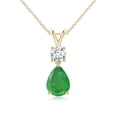 thumbnail image 1 of ANGARA Natural Pear-Shaped Emerald V-Bale Pendant in 14K Yellow Gold for Women (Size-8x6mm) | May Birthstone, Birthday, Anniversary, Jewelry Gift for Women | Natural Emerald Necklace, 1 of 9