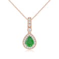 thumbnail image 1 of ANGARA Natural Pear-Shaped Emerald and pave Diamond Halo Pendant in 14K Rose Gold for Women (Size-8x6mm) | May Birthstone, Birthday, Anniversary, Jewelry Gift for Women | Natural Emerald Necklace, 1 of 7