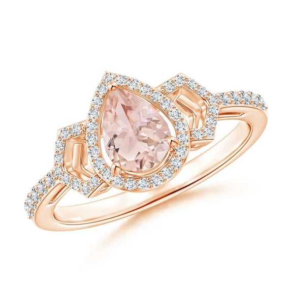 ANGARA Natural Pear Shaped Morganite and Diamond Buckle Ring in 14K Rose Gold for Women | Birthday, Anniversary, Jewelry Gift for Women | Natural Morganite Ring