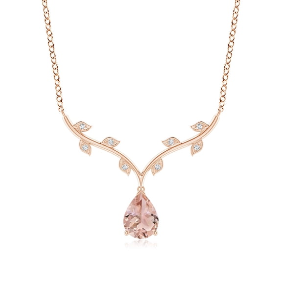 ANGARA Natural Pear-Shaped Morganite Necklace with Leaf Motifs in 14K Rose Gold for Women | Birthday, Anniversary, Jewelry Gift for Women | Natural Morganite Necklace