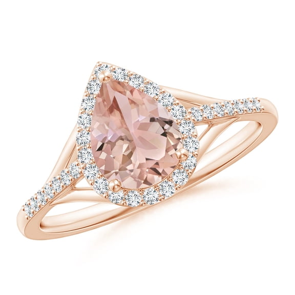 ANGARA Natural Pear-Shaped Morganite Ring with Diamond Halo in 14K Rose Gold for Women | Birthday, Anniversary, Jewelry Gift for Women | Natural Morganite Ring