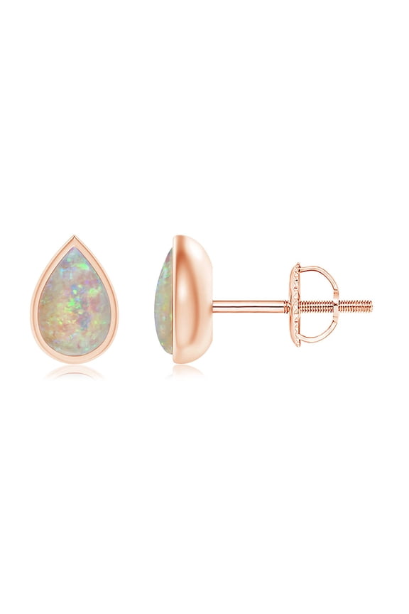 Natural Pear-Shaped Opal Solitaire Stud Earrings in 14K Rose Gold for Women (Size-6x4mm) | October Birthstone, Birthday, Anniversary, Jewelry Gift for Women | Natural Opal Earrings