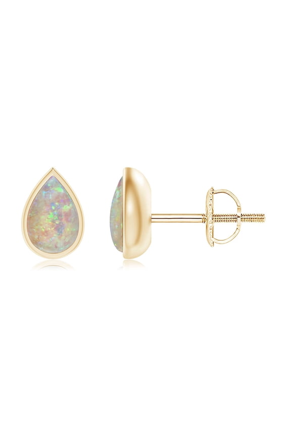 Natural Pear-Shaped Opal Solitaire Stud Earrings in 14K Yellow Gold for Women (Size-6x4mm) | October Birthstone, Birthday, Anniversary, Jewelry Gift for Women | Natural Opal Earrings