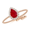 thumbnail image 1 of ANGARA Natural Pear-Shaped Ruby Halo Bolo Ring in 14K Rose Gold for Women (Size-6x4mm) | July Birthstone Jewelry for Her | Natural Ruby Rings, 1 of 9