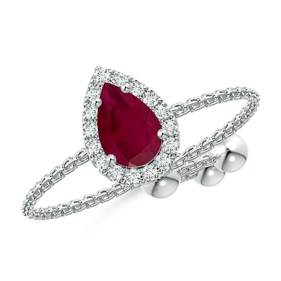 ANGARA Natural Pear-Shaped Ruby Halo Bolo Ring in 14K White Gold for Women (Size-6x4mm) | July Birthstone Jewelry for Her | Natural Ruby Rings