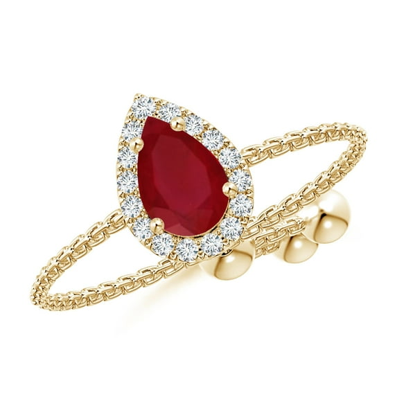 ANGARA Natural Pear-Shaped Ruby Halo Bolo Ring in 14K Yellow Gold for Women (Size-6x4mm) | July Birthstone Jewelry for Her | Natural Ruby Rings