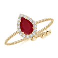 thumbnail image 1 of ANGARA Natural Pear-Shaped Ruby Halo Bolo Ring in 14K Yellow Gold for Women (Size-6x4mm) | July Birthstone Jewelry for Her, 1 of 9