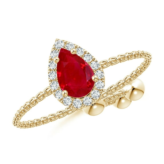 ANGARA Natural Pear-Shaped Ruby Halo Bolo Ring in 14K Yellow Gold for Women (Size-6x4mm) | July Birthstone Jewelry for Her