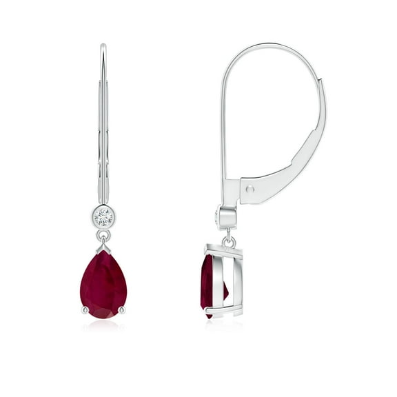 ANGARA Natural Pear-Shaped Ruby Leverback Drop Earrings with Diamond in 14K White Gold for Women (Size-6x4mm) | July Birthstone, Birthday, Anniversary, Jewelry Gift for Women | Natural Ruby Earrings