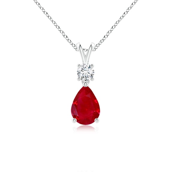 ANGARA Natural Pear-Shaped Ruby V-Bale Pendant in 14K White Gold for Women (Size-7x5mm) | July Birthstone, Birthday, Anniversary, Jewelry Gift for Women | Natural Ruby Necklace