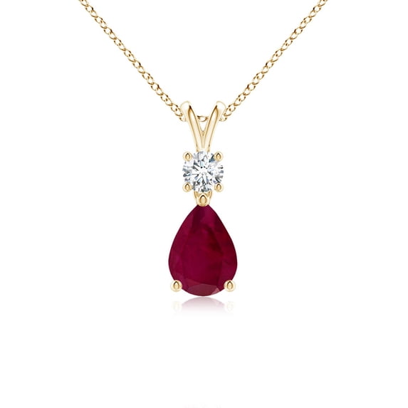 ANGARA Natural Pear-Shaped Ruby V-Bale Pendant in 14K Yellow Gold for Women (Size-7x5mm) | July Birthstone, Birthday, Anniversary, Jewelry Gift for Women | Natural Ruby Necklace