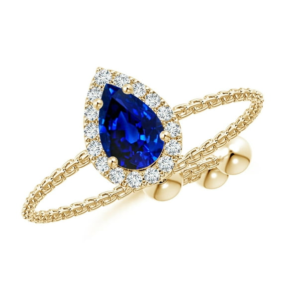 ANGARA Natural Pear-Shaped Sapphire Halo Bolo Ring in 14K Yellow Gold for Women (Size-6x4mm) | September Birthstone, Birthday, Anniversary, Jewelry Gift for Women | Natural Blue Sapphire Ring