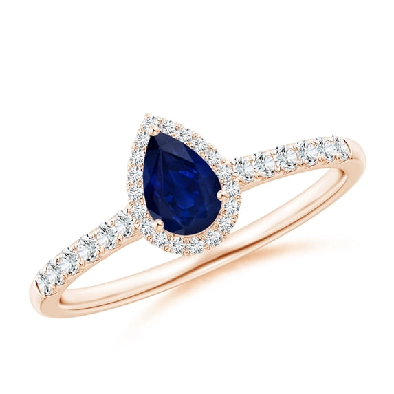 ANGARA Natural Pear-Shaped Sapphire Halo Engagement Ring in 14K Rose Gold for Women (Size-6x4mm) | September Birthstone, Birthday, Anniversary, Jewelry Gift for Women | Natural Blue Sapphire Ring